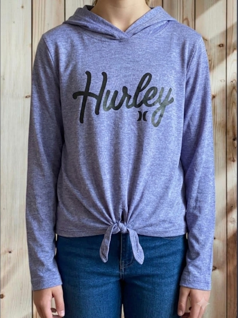 Hurley Kids Lavender Tie-Front Hoodie Top - Size Med 10/12